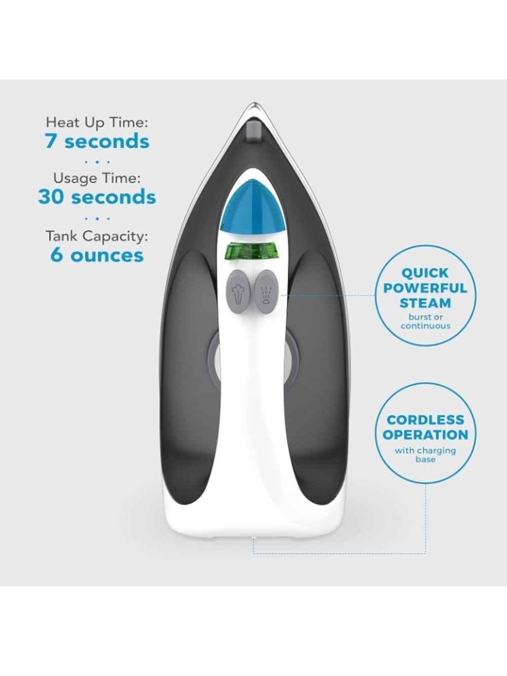 White and Gray Cordless Steam Iron with Base - Picture 3 of 6